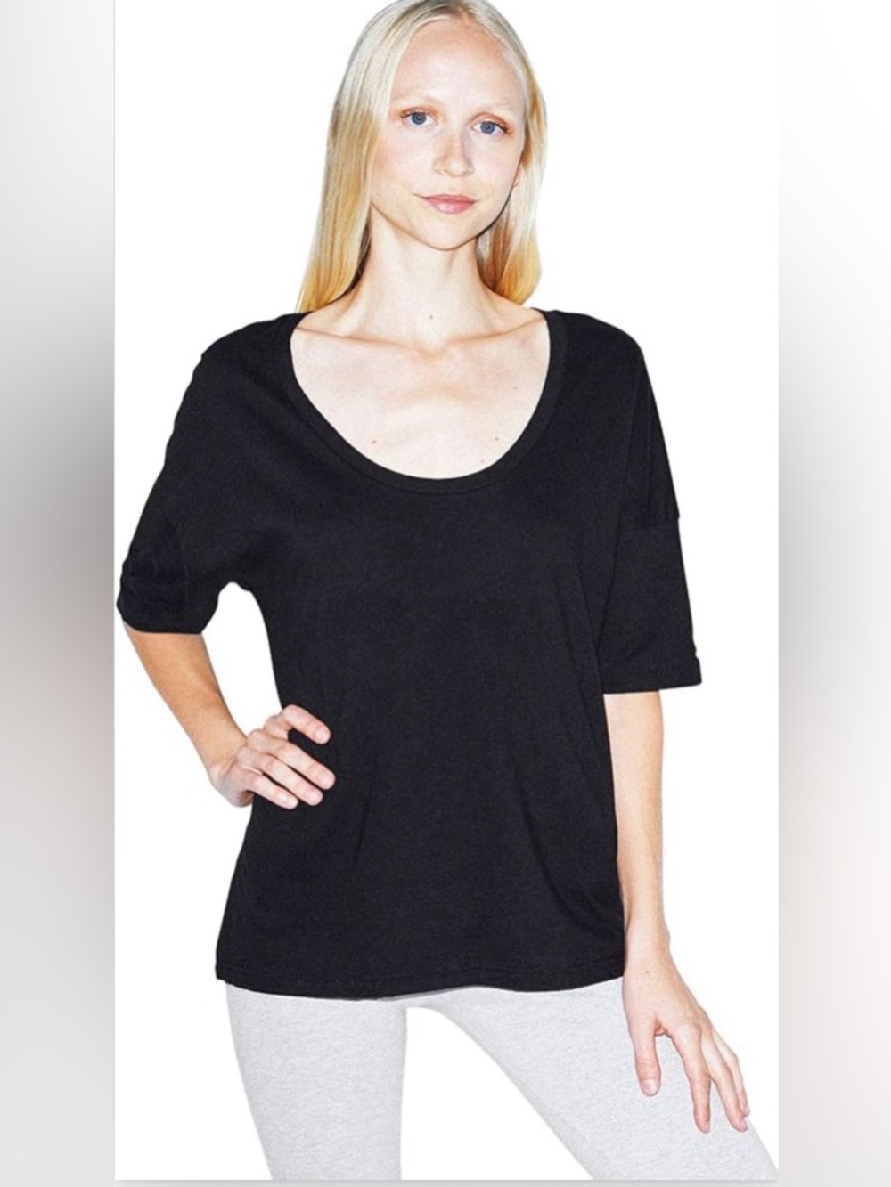 NWOT American Apparel Women's Power Wash U-Neck Elbow Sleeve T-Shirt XS